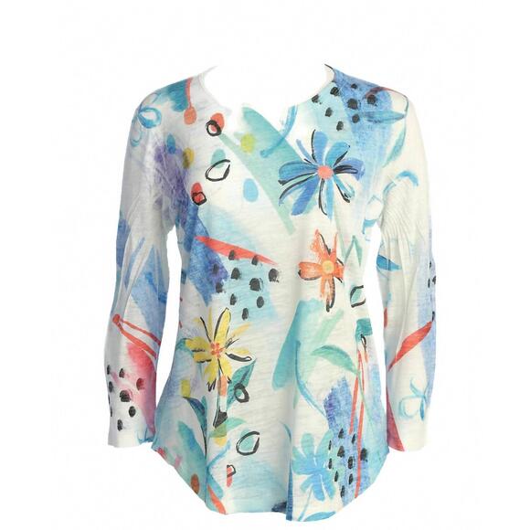 JESS & JANE Tops - NEW JESS & JANE women's flora burnout rounded hem top in blue multi